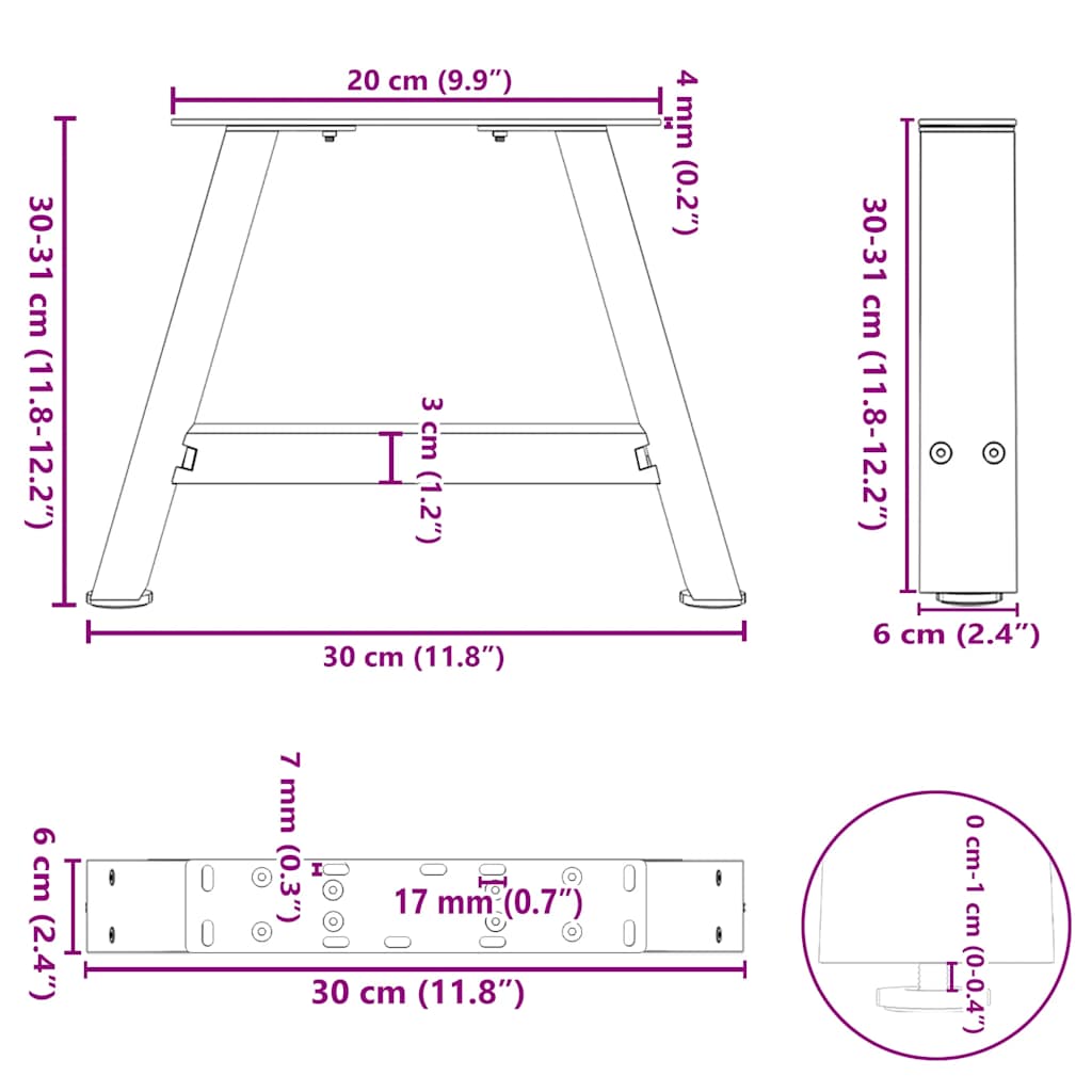 Kavos staliuko kojelės, A formos, 2 vnt., 30x(30 - 31) cm, plienas - Namų Idėja