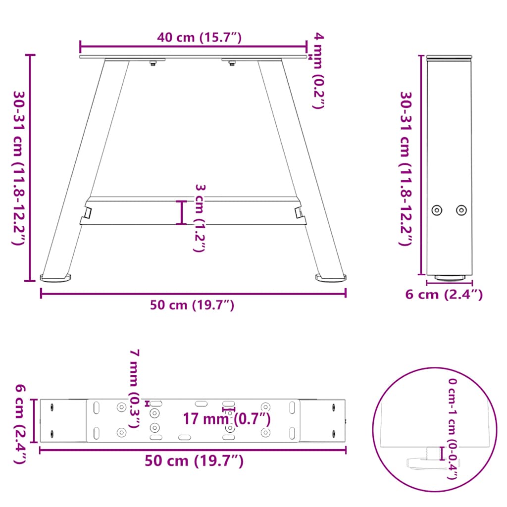 Kavos staliuko kojelės, A formos, 2 vnt., 50x(30 - 31) cm, plienas - Namų Idėja
