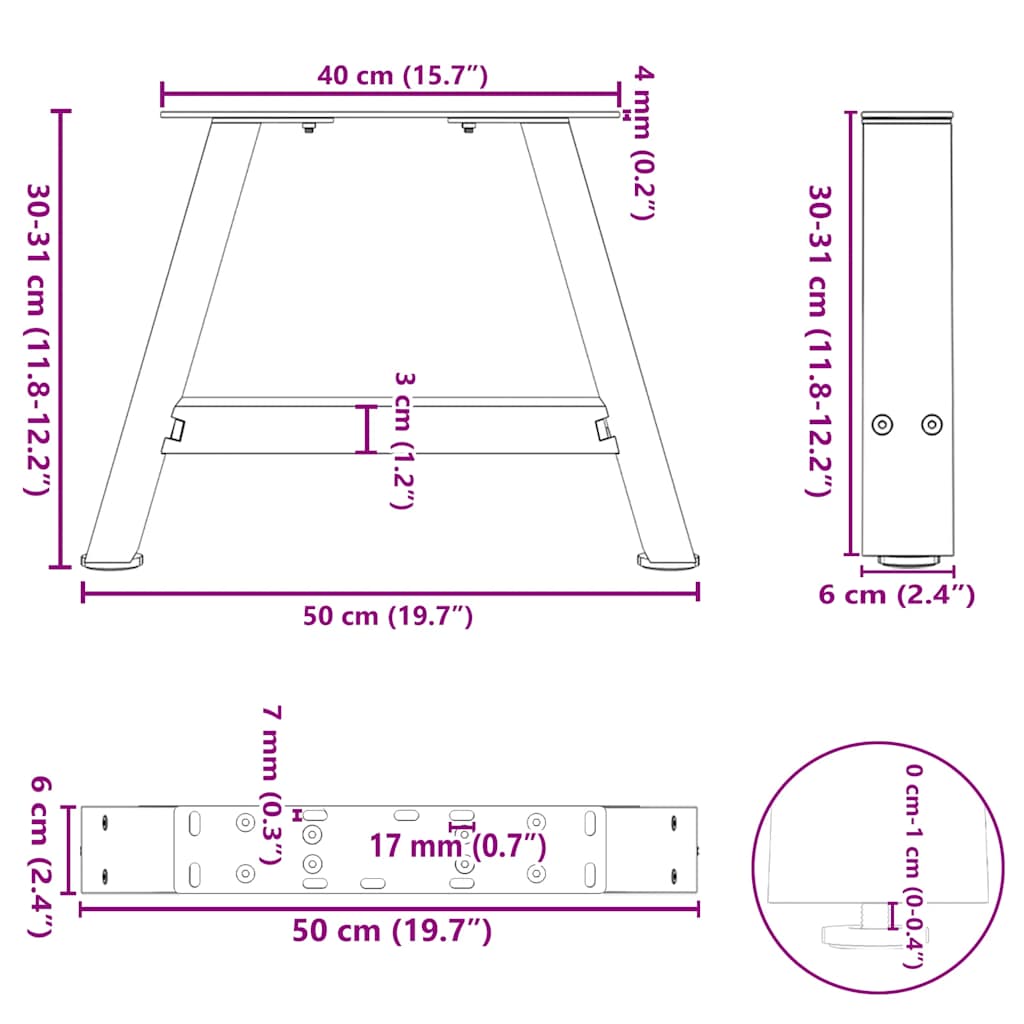 Kavos staliuko kojelės, A formos, 2 vnt., antracito spalvos, 50x(30 - 31) cm, plienas - Namų Idėja
