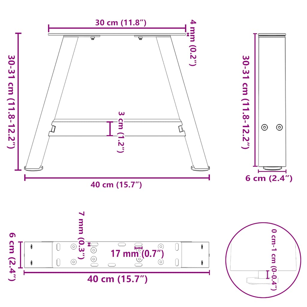Kavos staliuko kojelės, A formos, 2 vnt., baltos, 40x(30 - 31) cm, plienas - Namų Idėja
