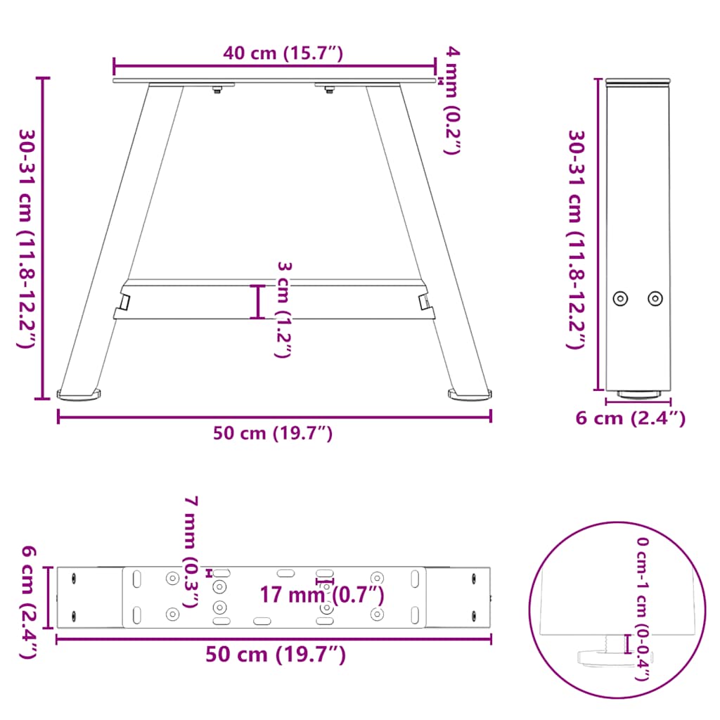 Kavos staliuko kojelės, A formos, 2 vnt., juodos, 50x(30 - 31) cm, plienas - Namų Idėja