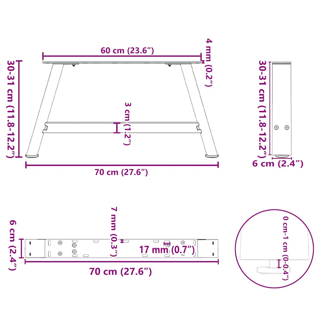 Kavos staliuko kojelės, A formos, 2 vnt., juodos, 70x(30 - 31) cm, plienas - Namų Idėja