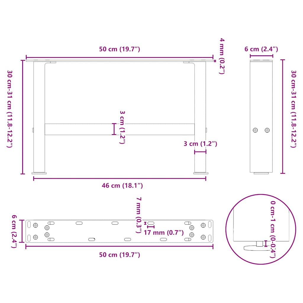 Kavos staliuko kojelės, baltos, 2 vnt., 50x(30 - 31) cm, plienas - Namų Idėja