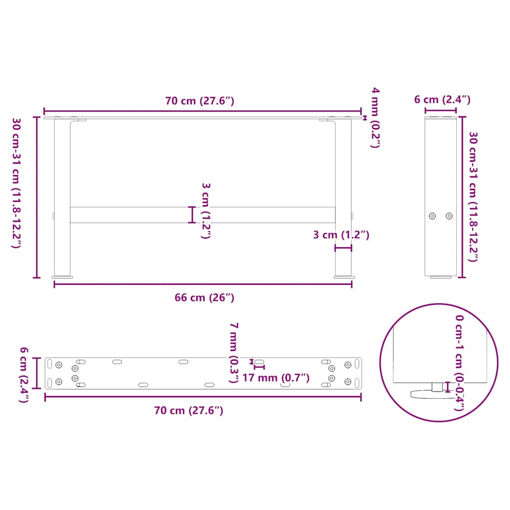Kavos staliuko kojelės, juodos, 2 vnt., 70x(30 - 31) cm, plienas - Namų Idėja