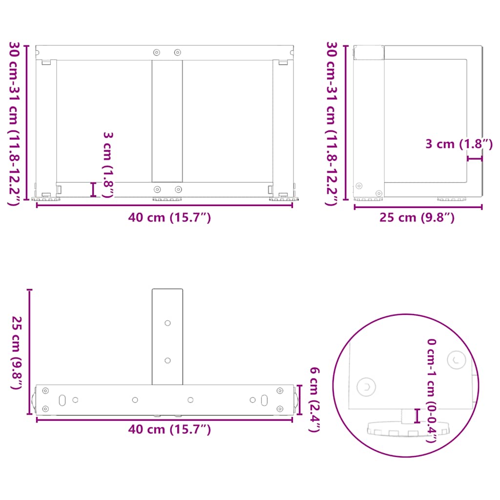 Kavos staliuko kojelės, T formos, 2 vnt., antracito spalvos, 40x25x(30 - 31) cm, plienas - Namų Idėja