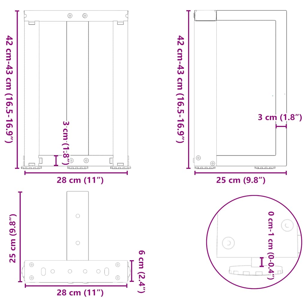 Kavos staliuko kojelės, T formos, 2 vnt., juodos, 28x25x(42 - 43) cm, plienas - Namų Idėja