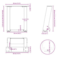 Kavos staliuko kojelės, U formos, 2 vnt., natūralus plienas, 30x(30 - 31) cm, plienas - Namų Idėja