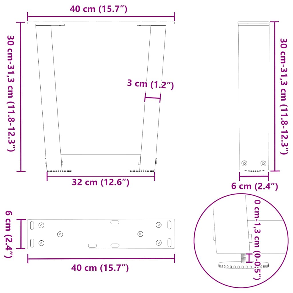 Kavos staliuko kojelės, V formos, 2 vnt., antracito spalvos, 40x(30 - 31,3) cm, plienas - Namų Idėja