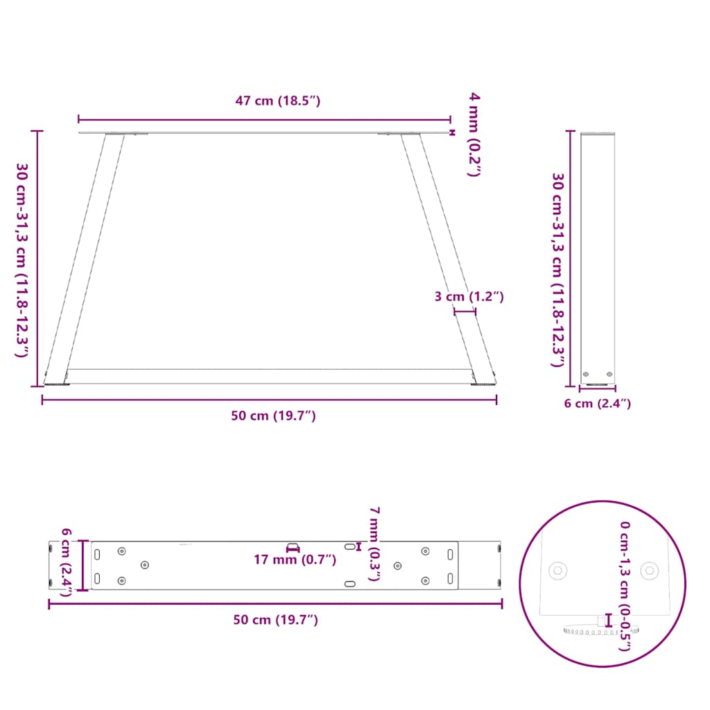 Kavos staliuko kojelės, V formos, 2 vnt., antracito spalvos, 50x(30 - 31,3) cm, plienas - Namų Idėja