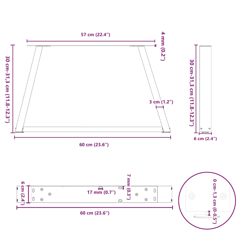 Kavos staliuko kojelės, V formos, 2 vnt., antracito spalvos, 60x(30 - 31,3) cm, plienas - Namų Idėja