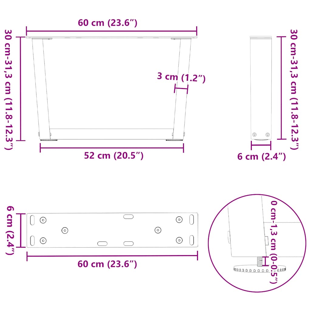 Kavos staliuko kojelės, V formos, 2 vnt., antracito spalvos, 60x(30 - 31,3) cm, plienas - Namų Idėja