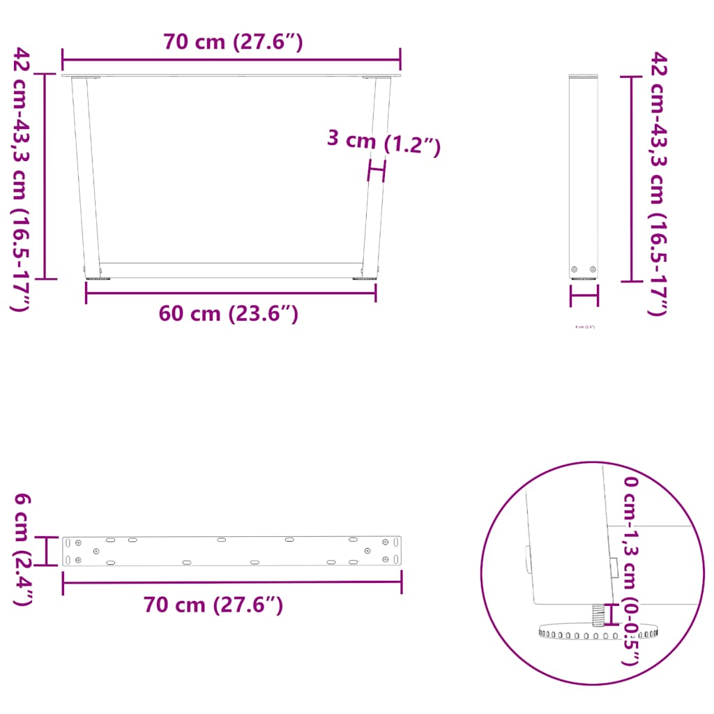 Kavos staliuko kojelės, V formos, 2 vnt., antracito spalvos, 70x(42 - 43,3) cm, plienas - Namų Idėja
