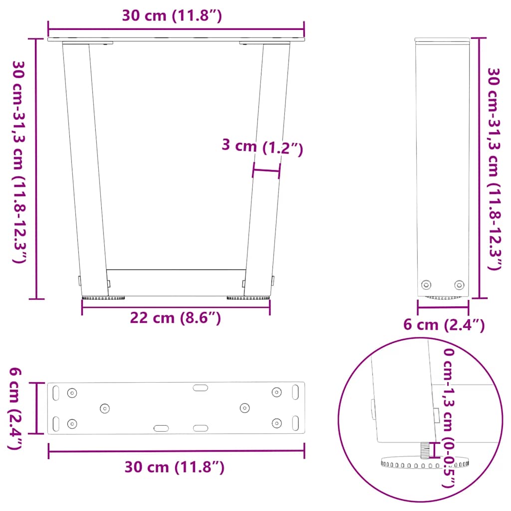 Kavos staliuko kojelės, V formos, 2 vnt., baltos, 30x(30 - 31,3) cm, plienas - Namų Idėja