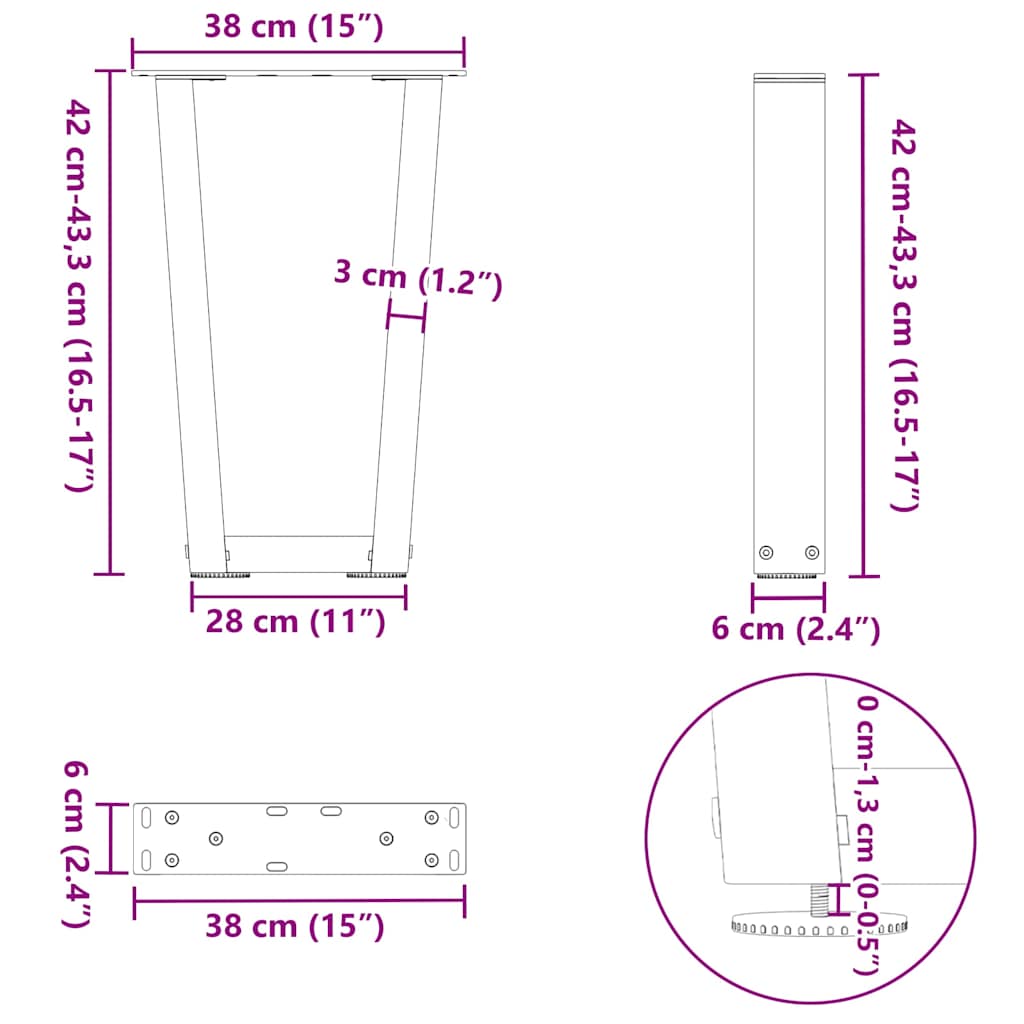 Kavos staliuko kojelės, V formos, 2 vnt., baltos, 38x(42 - 43,3) cm, plienas - Namų Idėja
