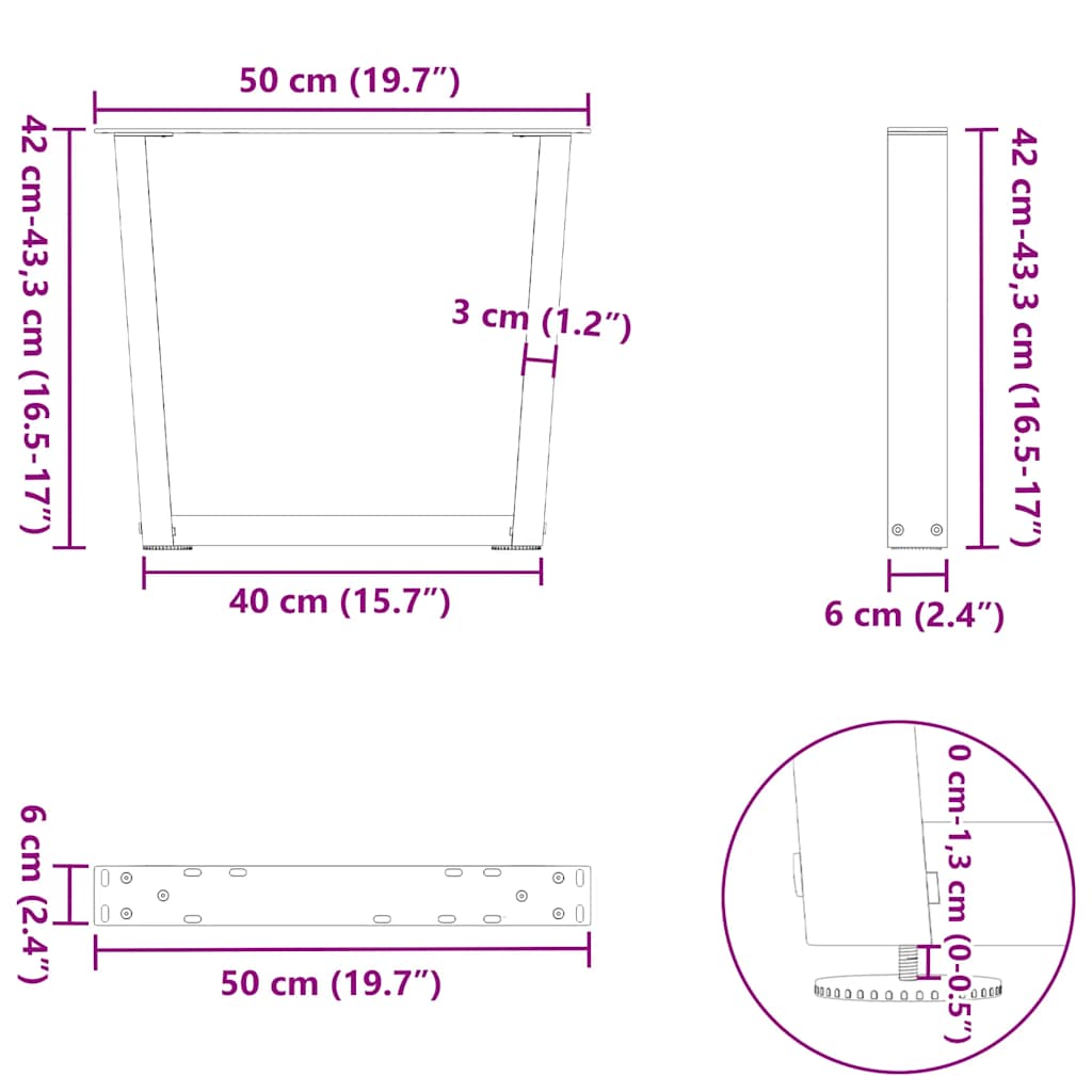 Kavos staliuko kojelės, V formos, 2 vnt., baltos, 50x(42 - 43,3) cm, plienas - Namų Idėja