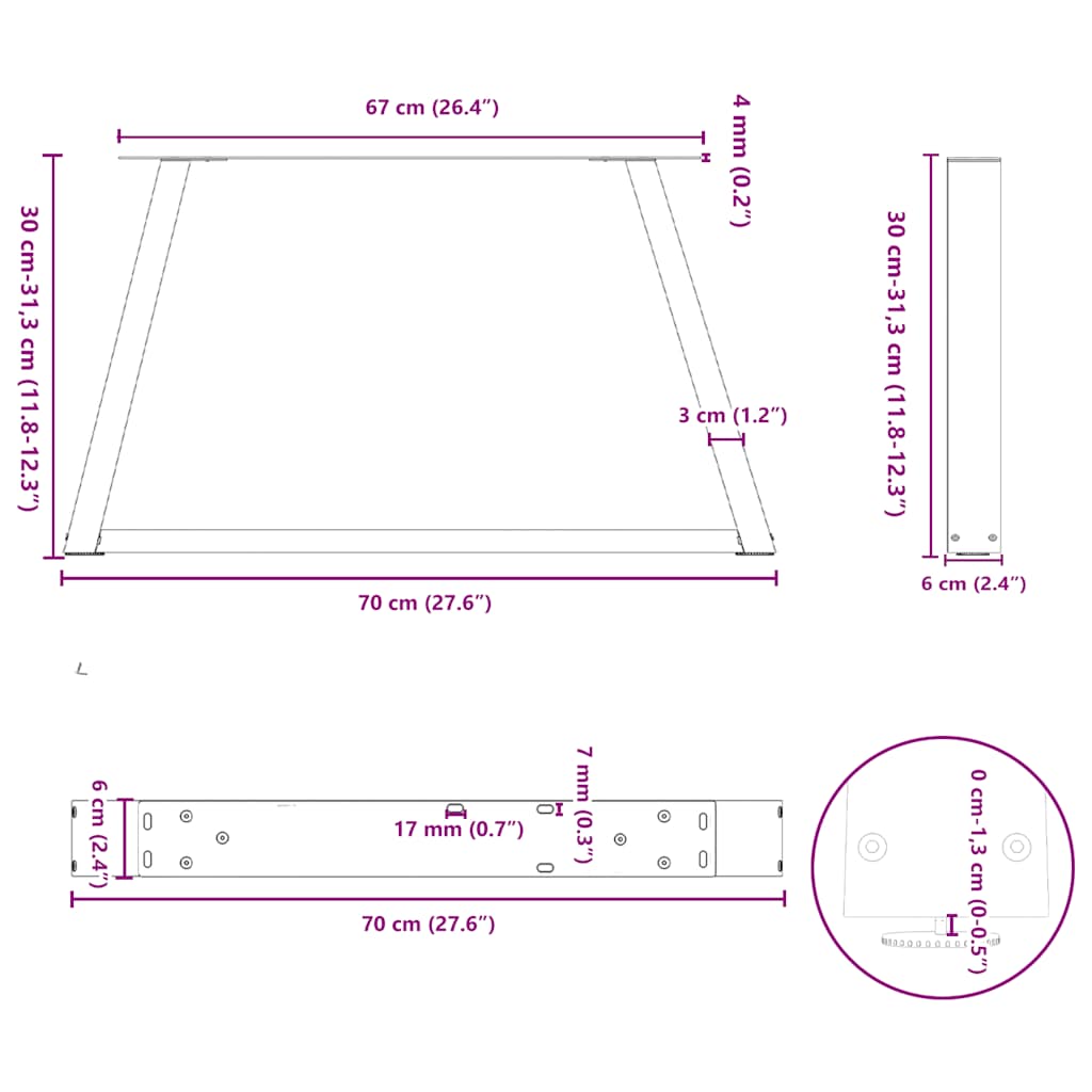 Kavos staliuko kojelės, V formos, 2 vnt., baltos, 70x(30 - 31,3) cm, plienas - Namų Idėja