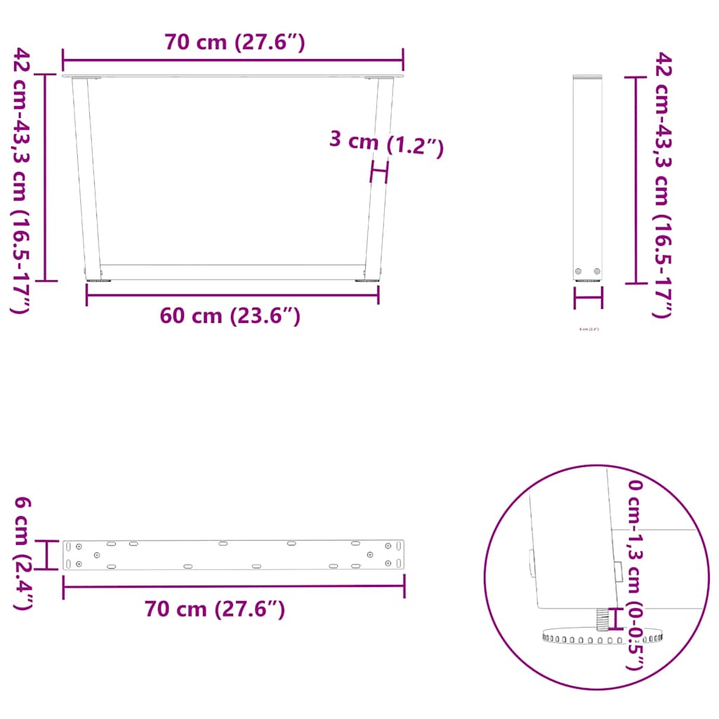 Kavos staliuko kojelės, V formos, 2 vnt., baltos, 70x(42 - 43,3) cm, plienas - Namų Idėja