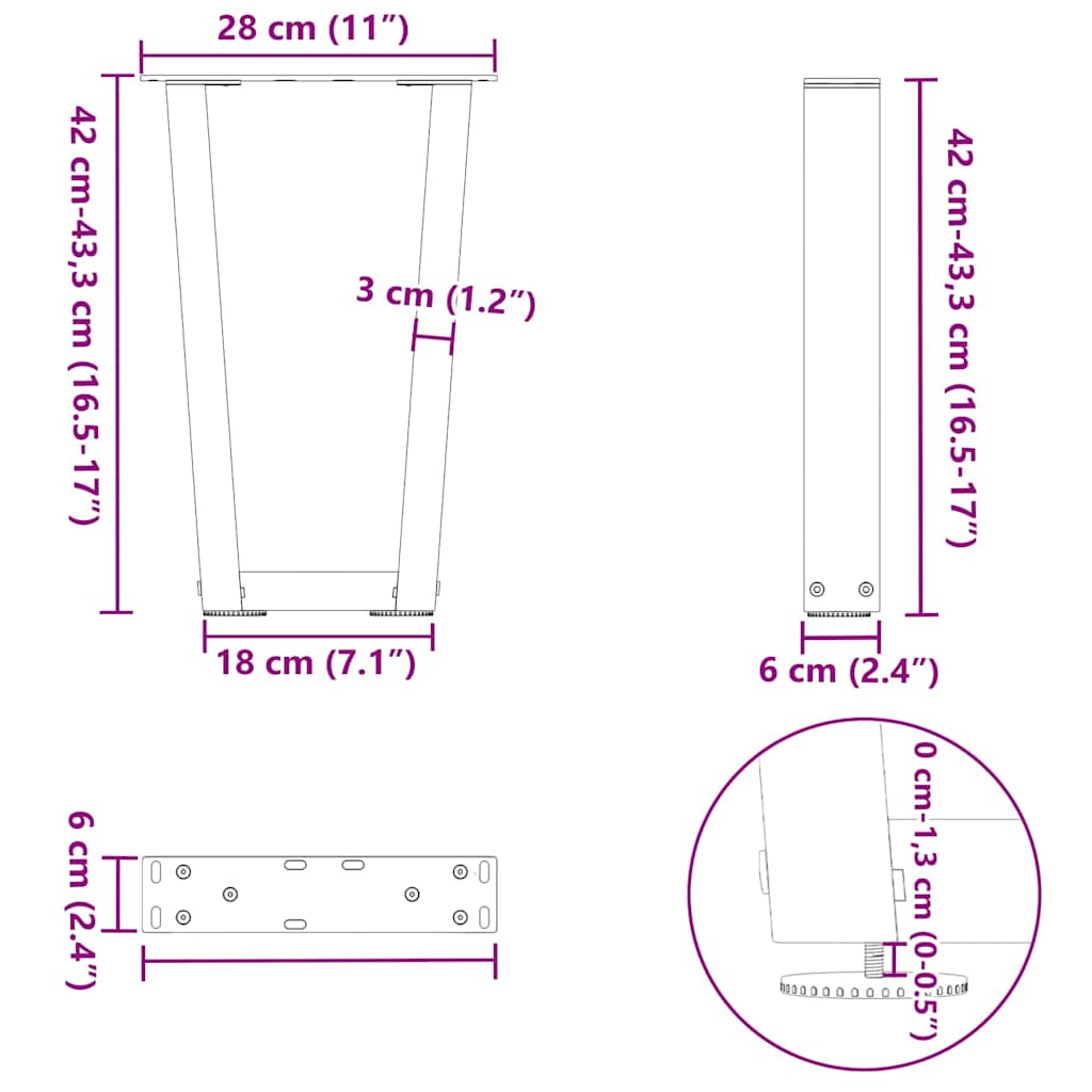 Kavos staliuko kojelės, V formos, 2 vnt., juodos, 28x(42 - 43,3) cm, plienas - Namų Idėja