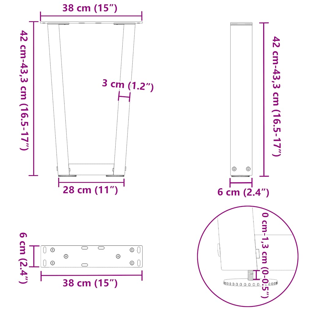Kavos staliuko kojelės, V formos, 2 vnt., juodos, 38x(42 - 43,3) cm, plienas - Namų Idėja