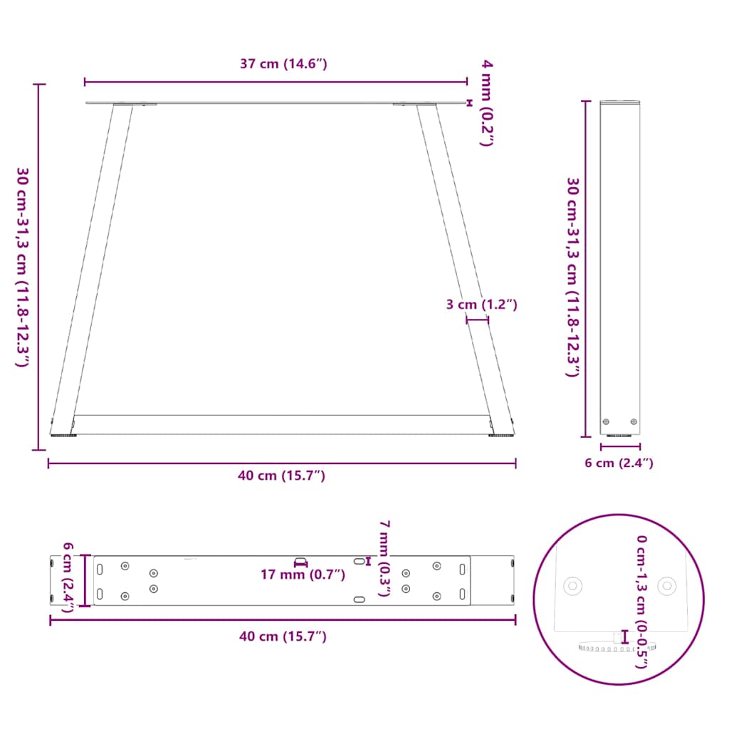 Kavos staliuko kojelės, V formos, 2 vnt., juodos, 40x(30 - 31,3) cm, plienas - Namų Idėja