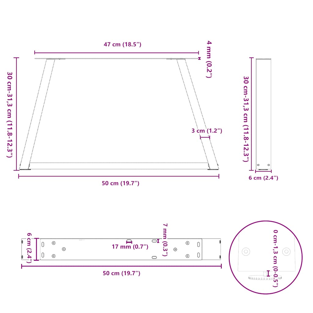 Kavos staliuko kojelės, V formos, 2 vnt., juodos, 50x(30 - 31,3) cm, plienas - Namų Idėja