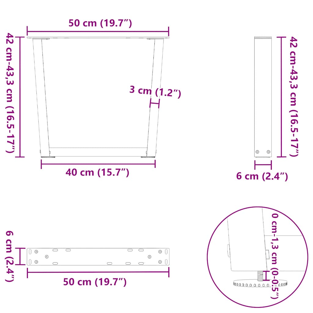 Kavos staliuko kojelės, V formos, 2 vnt., juodos, 50x(42 - 43,3) cm, plienas - Namų Idėja