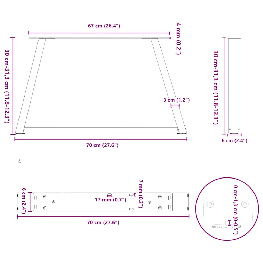 Kavos staliuko kojelės, V formos, 2 vnt., juodos, 70x(30 - 31,3) cm, plienas - Namų Idėja