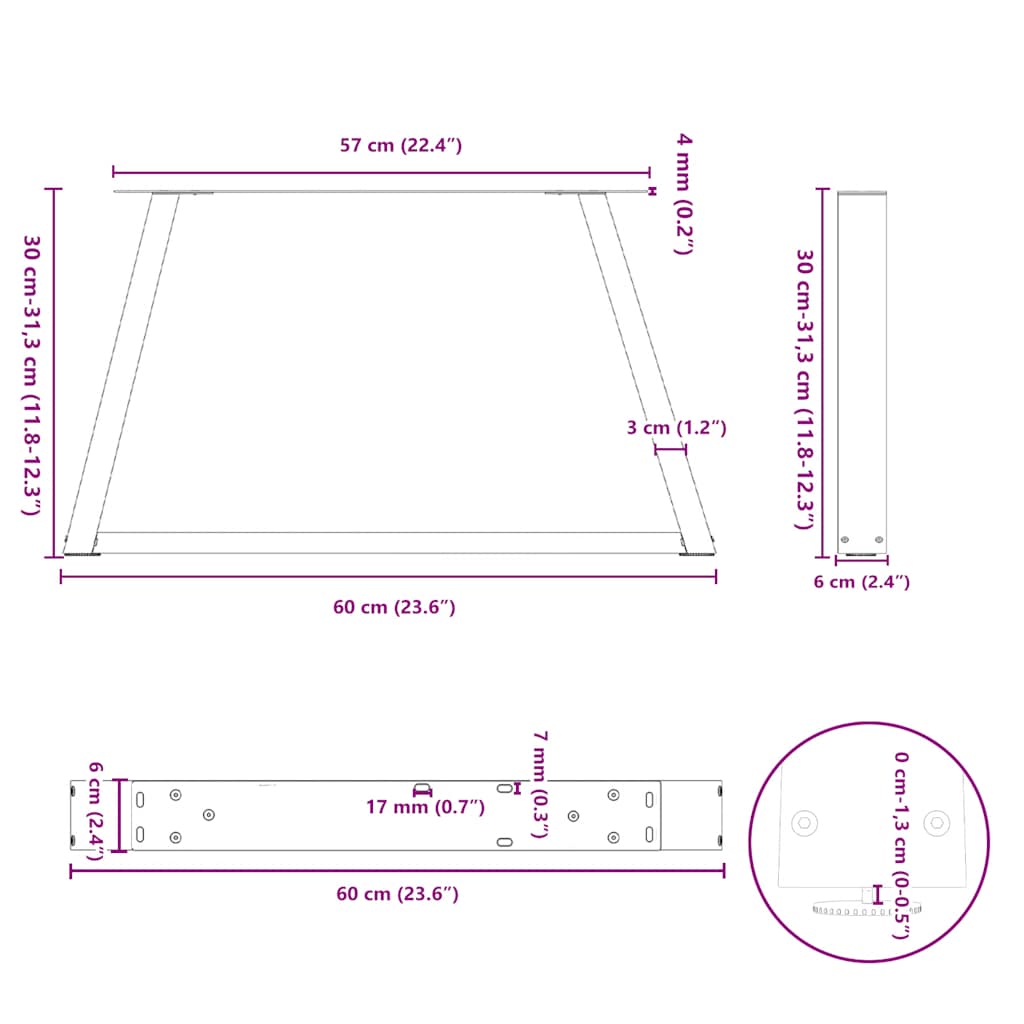 Kavos staliuko kojelės, V formos, 2 vnt., natūralus plienas, 60x(30 - 31,3) cm, plienas - Namų Idėja