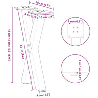 Kavos staliuko kojelės, X formos, 2 vnt., juodos, 28x(42 - 43) cm, plienas - Namų Idėja