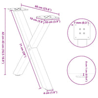 Kavos staliuko kojelės, X formos, 2 vnt., natūralus plienas, 60x(42 - 43) cm, plienas - Namų Idėja
