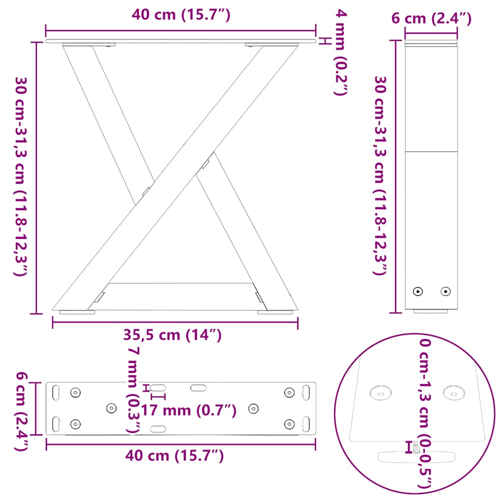 Kavos staliuko kojos, 2 vnt., antracito spalvos, 40x(30 - 31,3) cm, plienas - Namų Idėja