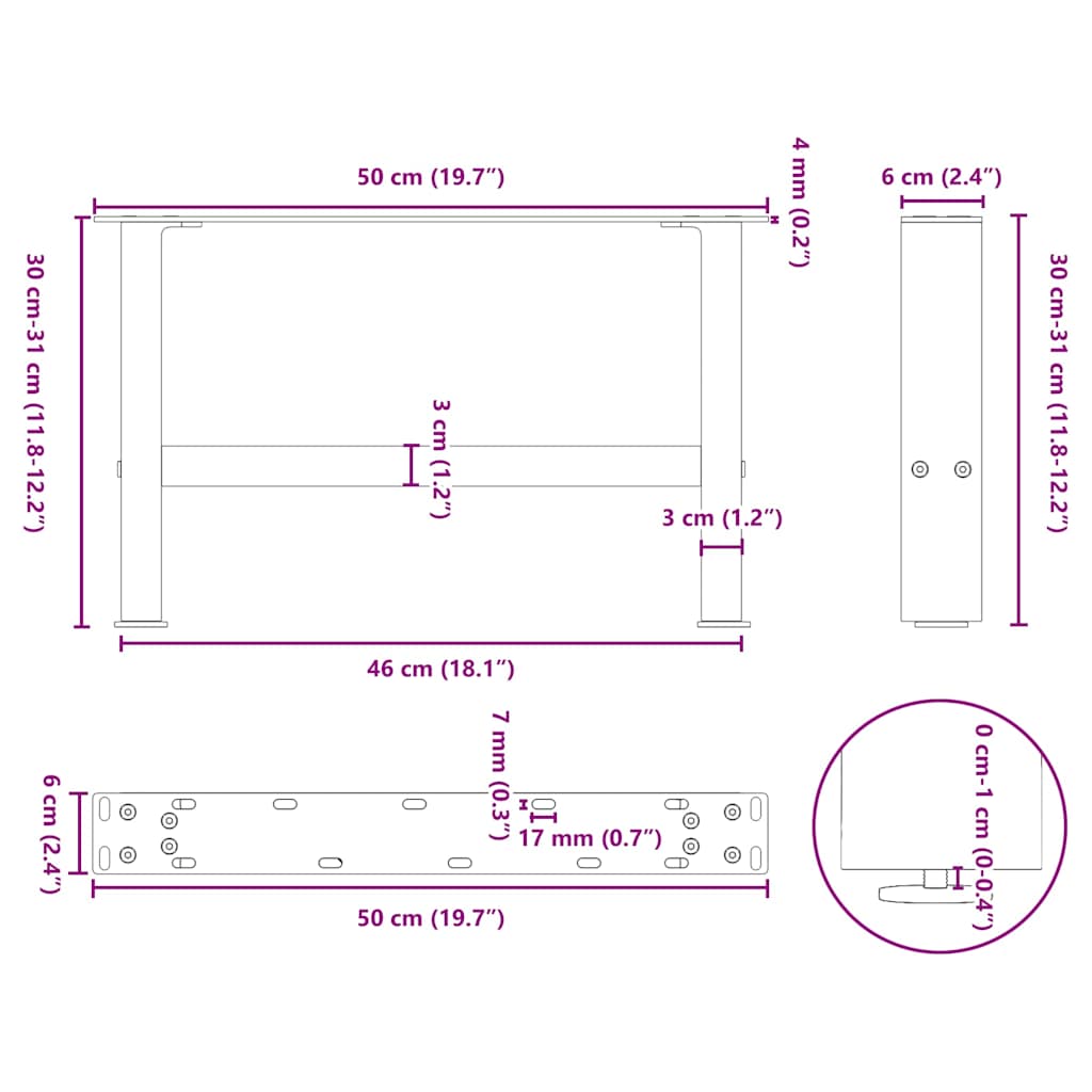 Kavos staliuko kojos, antracito spalvos, 2 vnt., 50x(30 - 31) cm, plienas - Namų Idėja