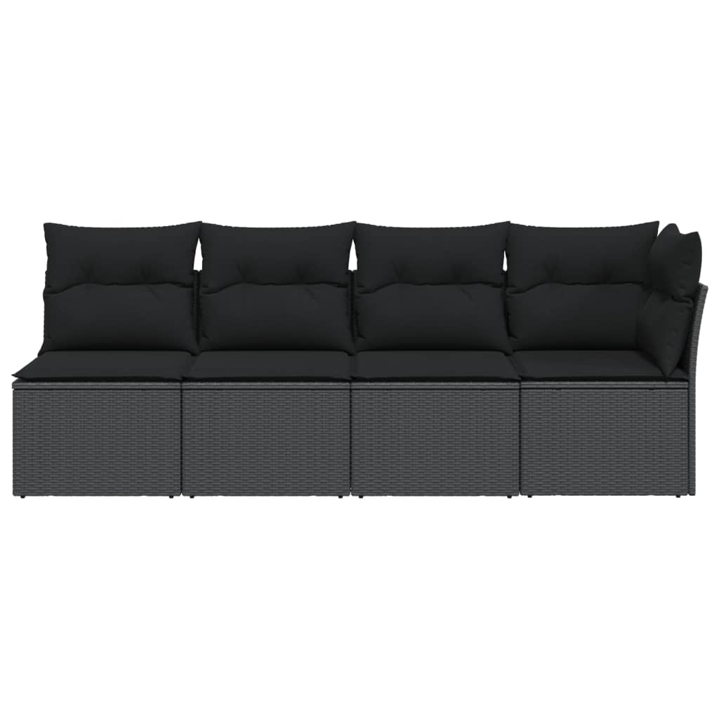 Keturvietė sodo sofa su pagalvėlėmis, juoda, poliratanas - Namų Idėja