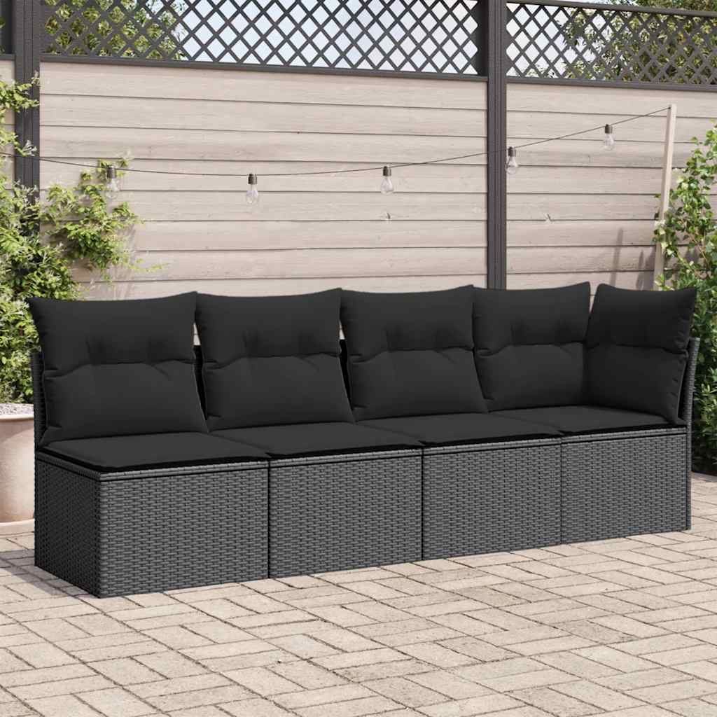 Keturvietė sodo sofa su pagalvėlėmis, juoda, poliratanas - Namų Idėja