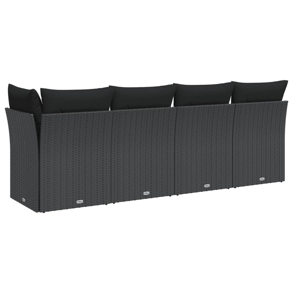 Keturvietė sodo sofa su pagalvėlėmis, juoda, poliratanas - Namų Idėja