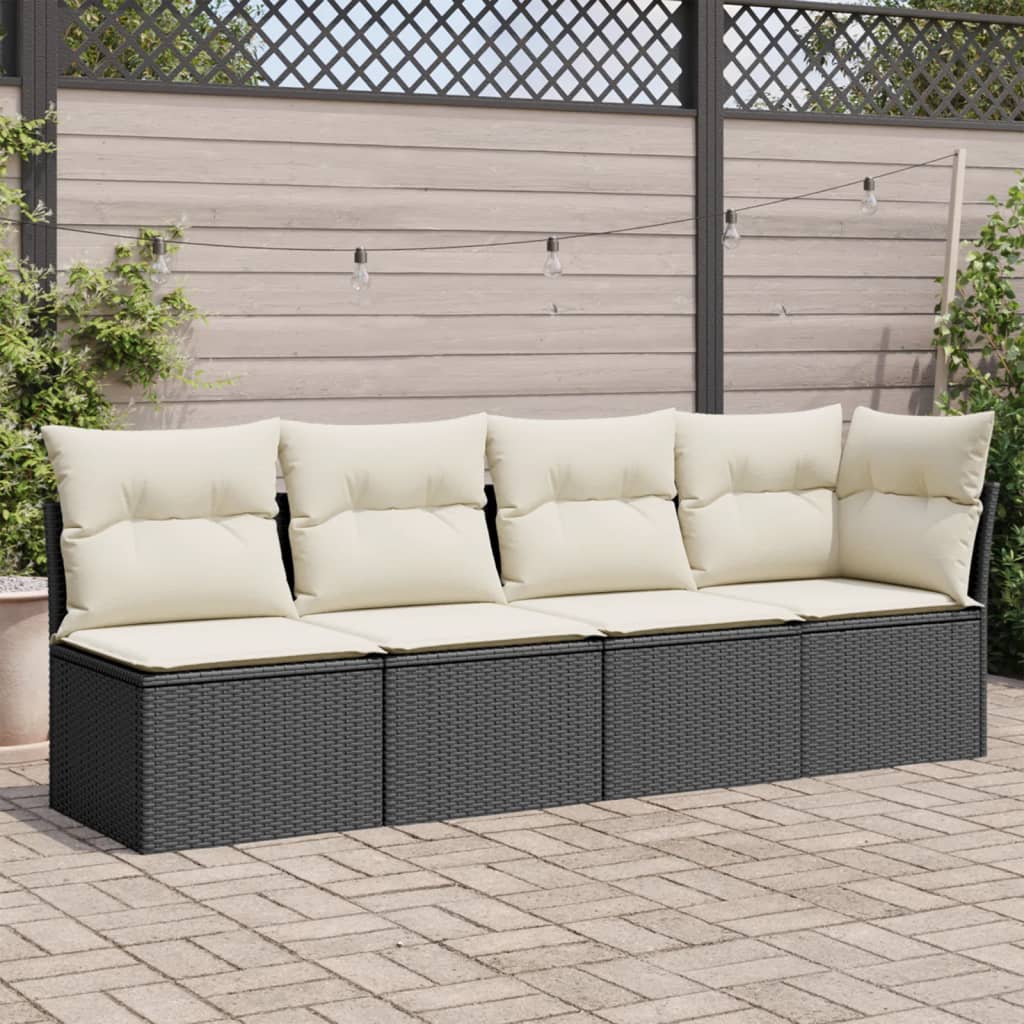 Keturvietė sodo sofa su pagalvėlėmis, juoda, poliratanas - Namų Idėja