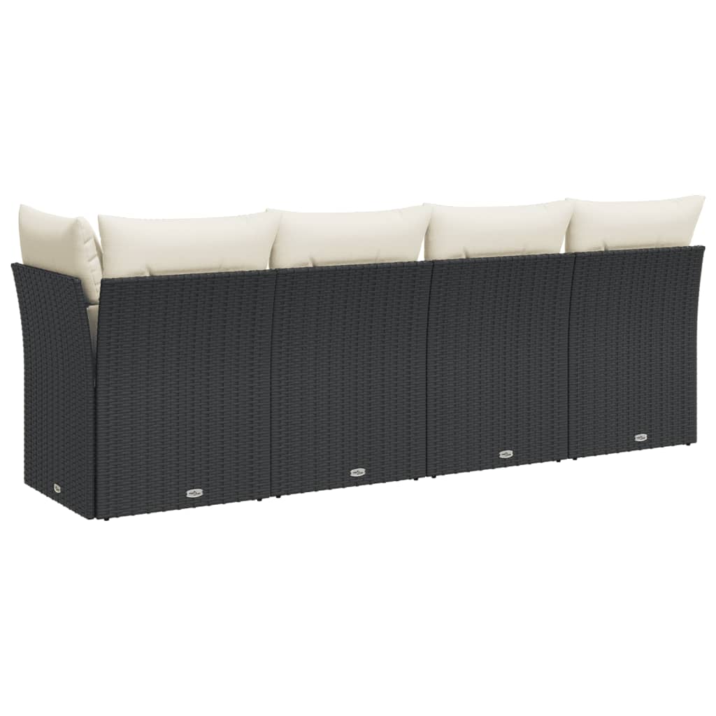 Keturvietė sodo sofa su pagalvėlėmis, juoda, poliratanas - Namų Idėja