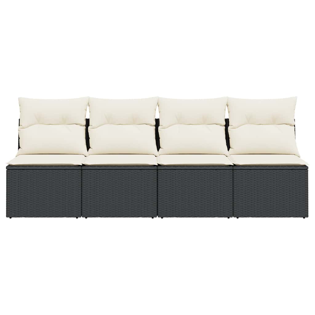 Keturvietė sodo sofa su pagalvėlėmis, juoda, poliratanas - Namų Idėja