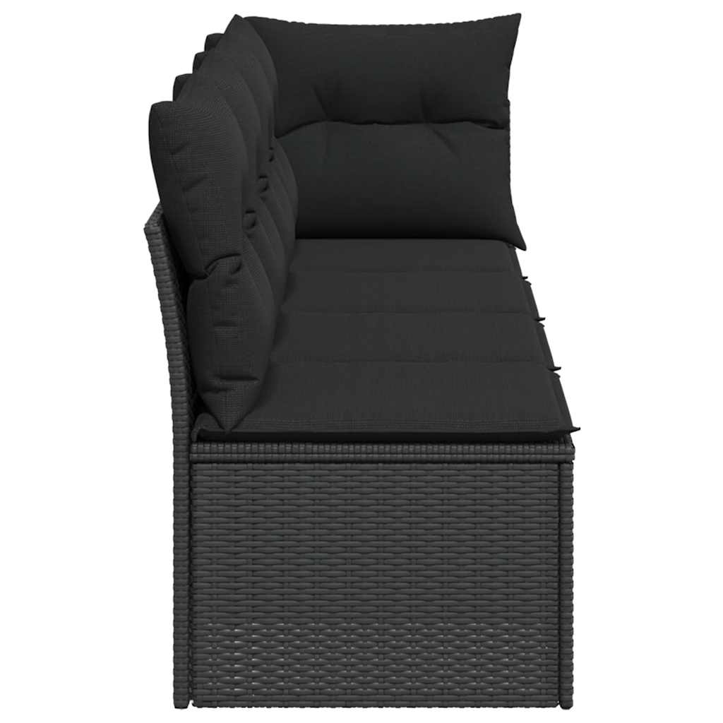 Keturvietė sodo sofa su pagalvėlėmis, juoda, poliratanas - Namų Idėja