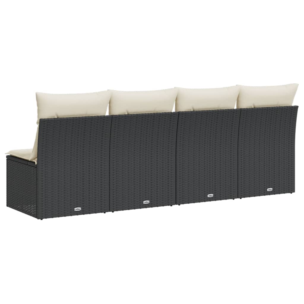 Keturvietė sodo sofa su pagalvėlėmis, juoda, poliratanas - Namų Idėja