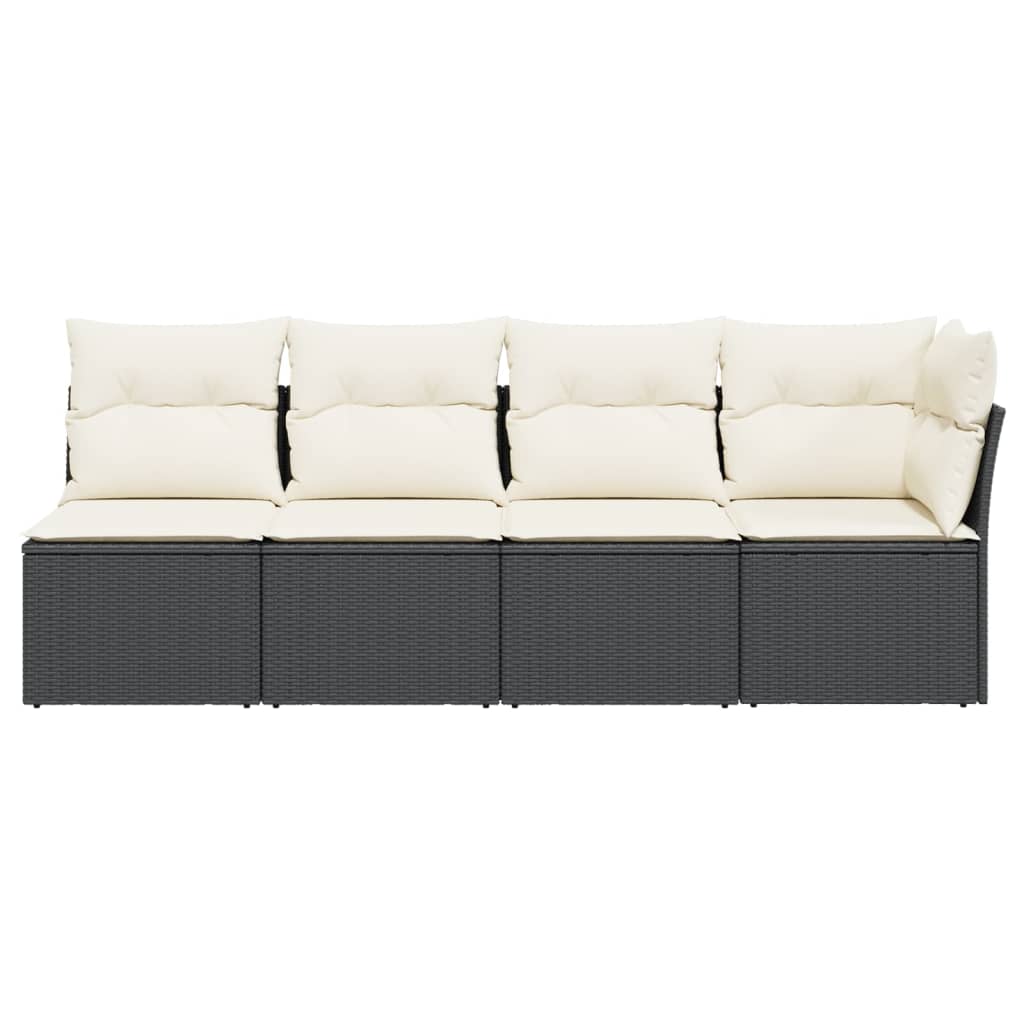 Keturvietė sodo sofa su pagalvėlėmis, juoda, poliratanas - Namų Idėja