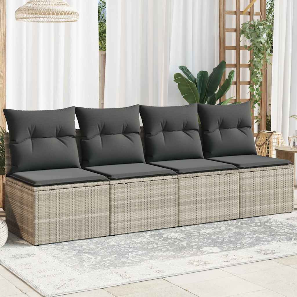 Keturvietė sodo sofa su pagalvėlėmis, pilka, poliratanas - Namų Idėja