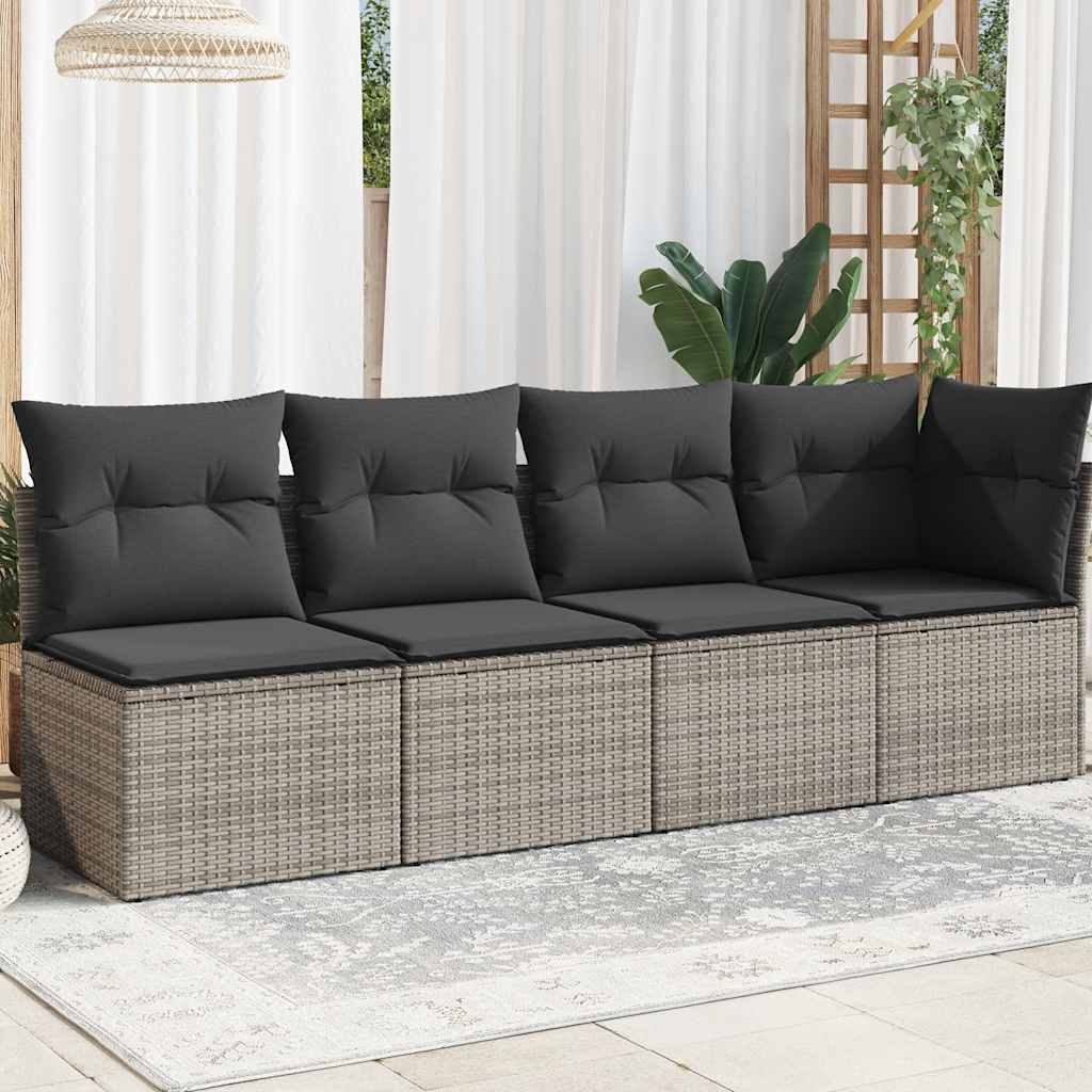 Keturvietė sodo sofa su pagalvėlėmis, pilka, poliratanas - Namų Idėja