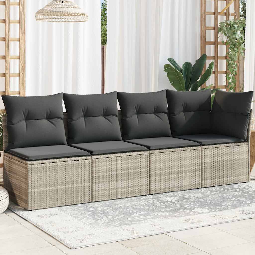 Keturvietė sodo sofa su pagalvėlėmis, pilka, poliratanas - Namų Idėja