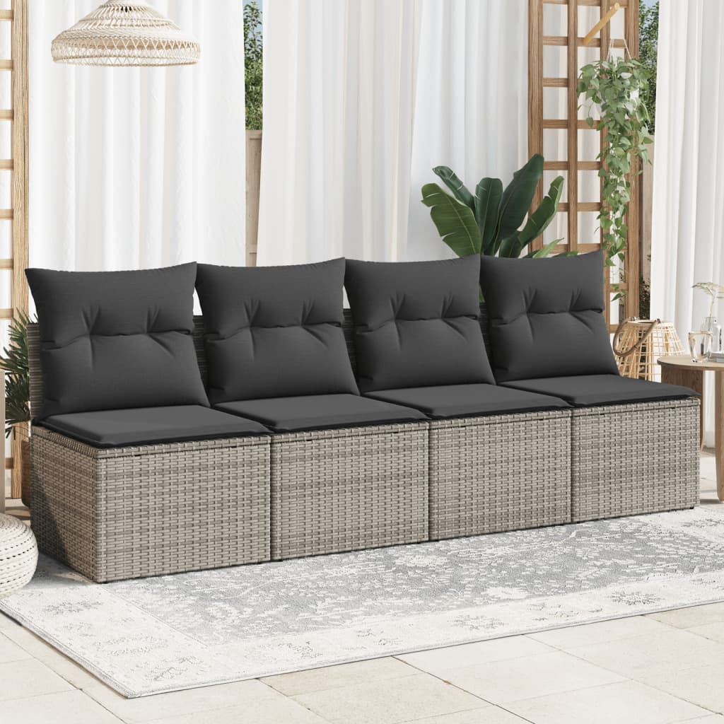 Keturvietė sodo sofa su pagalvėlėmis, pilka, poliratanas - Namų Idėja