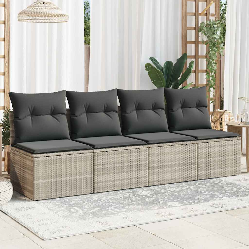 Keturvietė sodo sofa su pagalvėlėmis, pilka, poliratanas - Namų Idėja