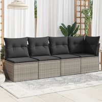Keturvietė sodo sofa su pagalvėlėmis, pilka, poliratanas - Namų Idėja