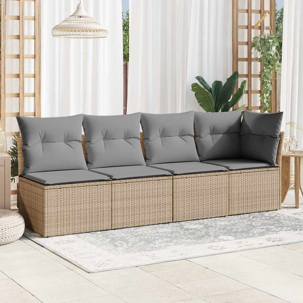 Keturvietė sodo sofa su pagalvėlėmis, smėlio, poliratanas - Namų Idėja