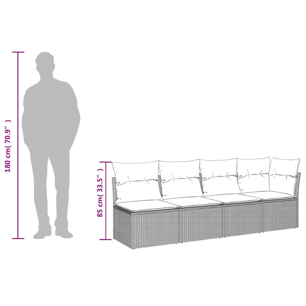 Keturvietė sodo sofa su pagalvėlėmis, smėlio, poliratanas - Namų Idėja