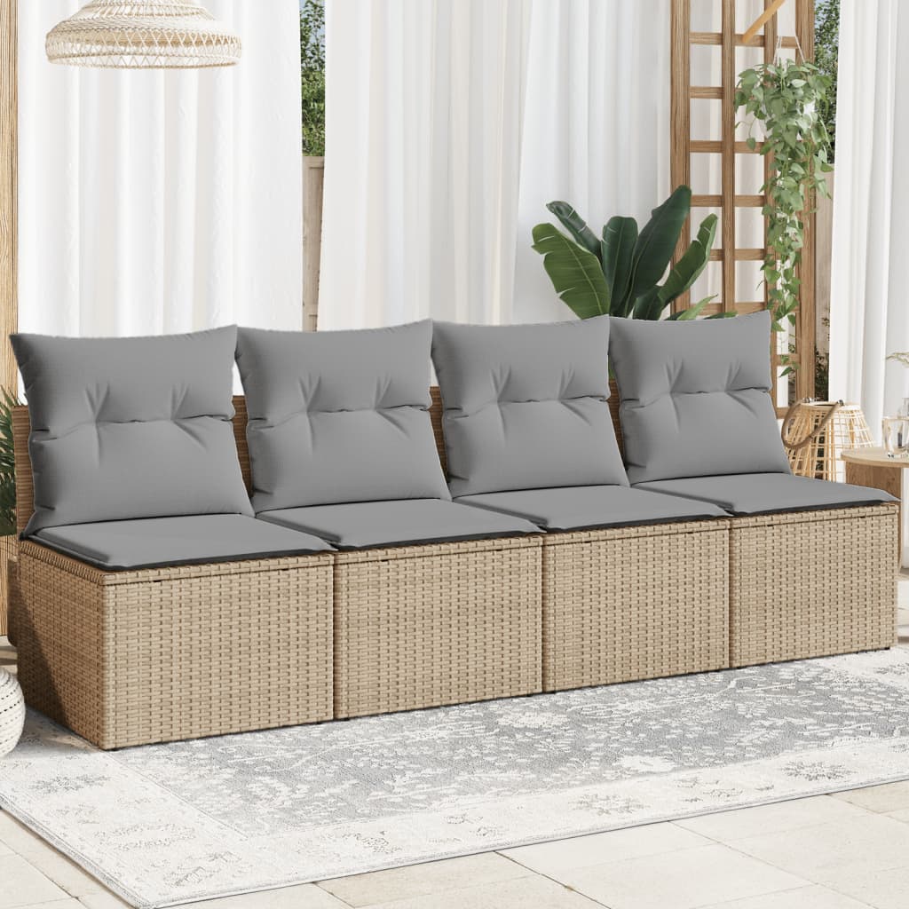 Keturvietė sodo sofa su pagalvėlėmis, smėlio, poliratanas - Namų Idėja